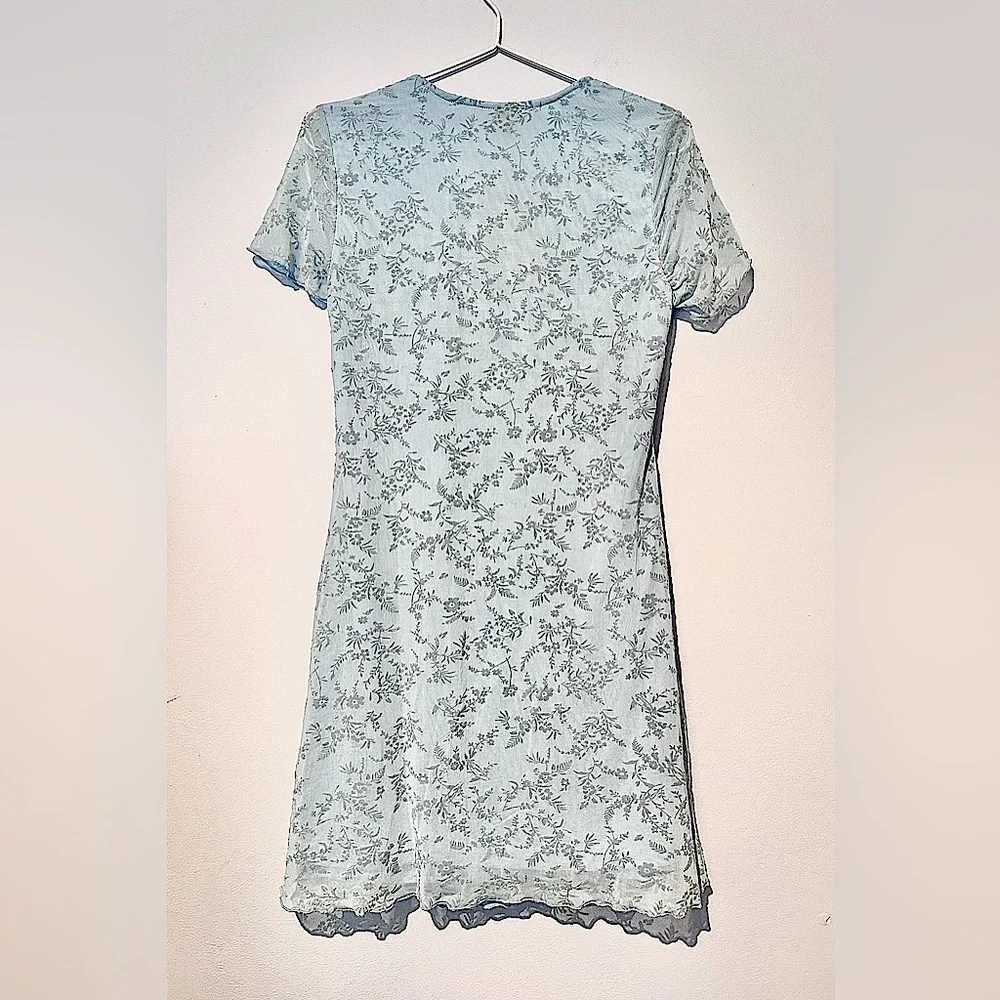 🍧 2/$20  NWT SHEIN floral mesh overlay mini dress (soft blue) - Picture 2 of 2